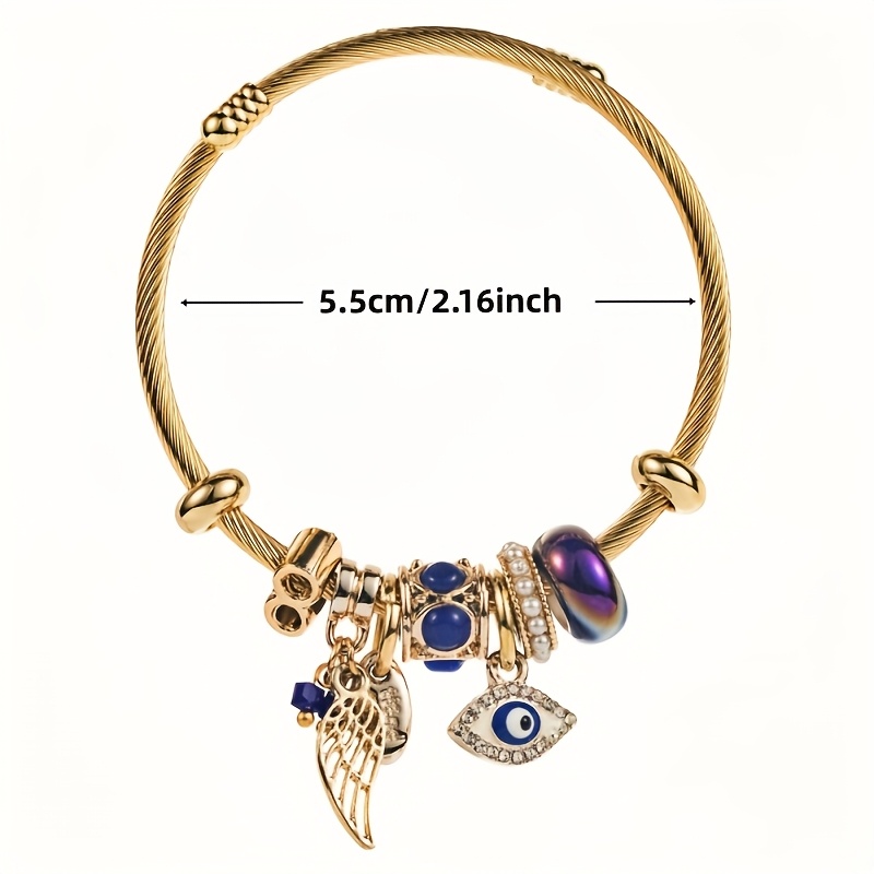 Angel & Demon Eye Charm Bracelet Crystal Pearl Rhinestone Plating